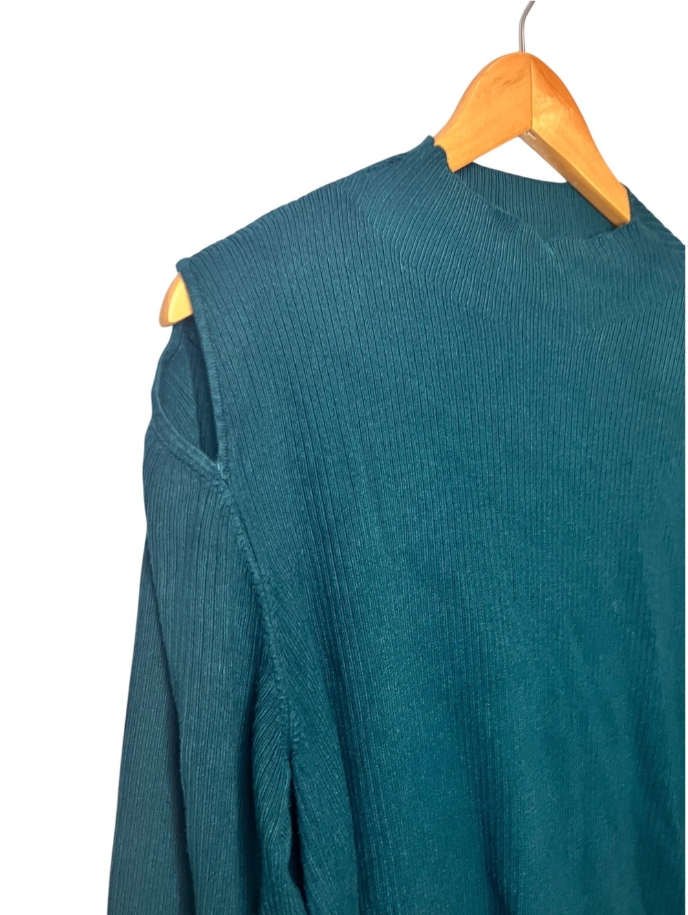 Lane Bryant Dark Teal Ribbed Cold Shoulder Mock Neck Sweater Size 22/24 Fall - Picture 5 of 8